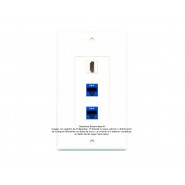 Placa Tapa Decora HDMI 4k pigtail + 2 Jack RJ45 Cat6 en ABS